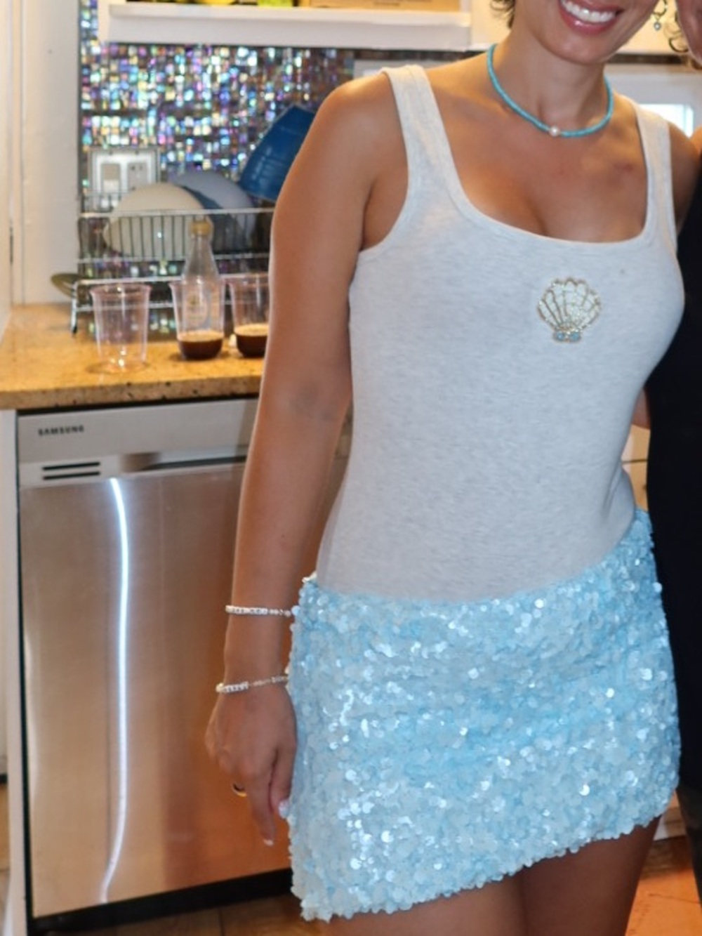 Edikted Light Blue Sequin Mini Skirt